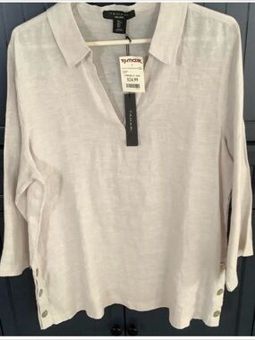 Tahari Light Gray Linen Top